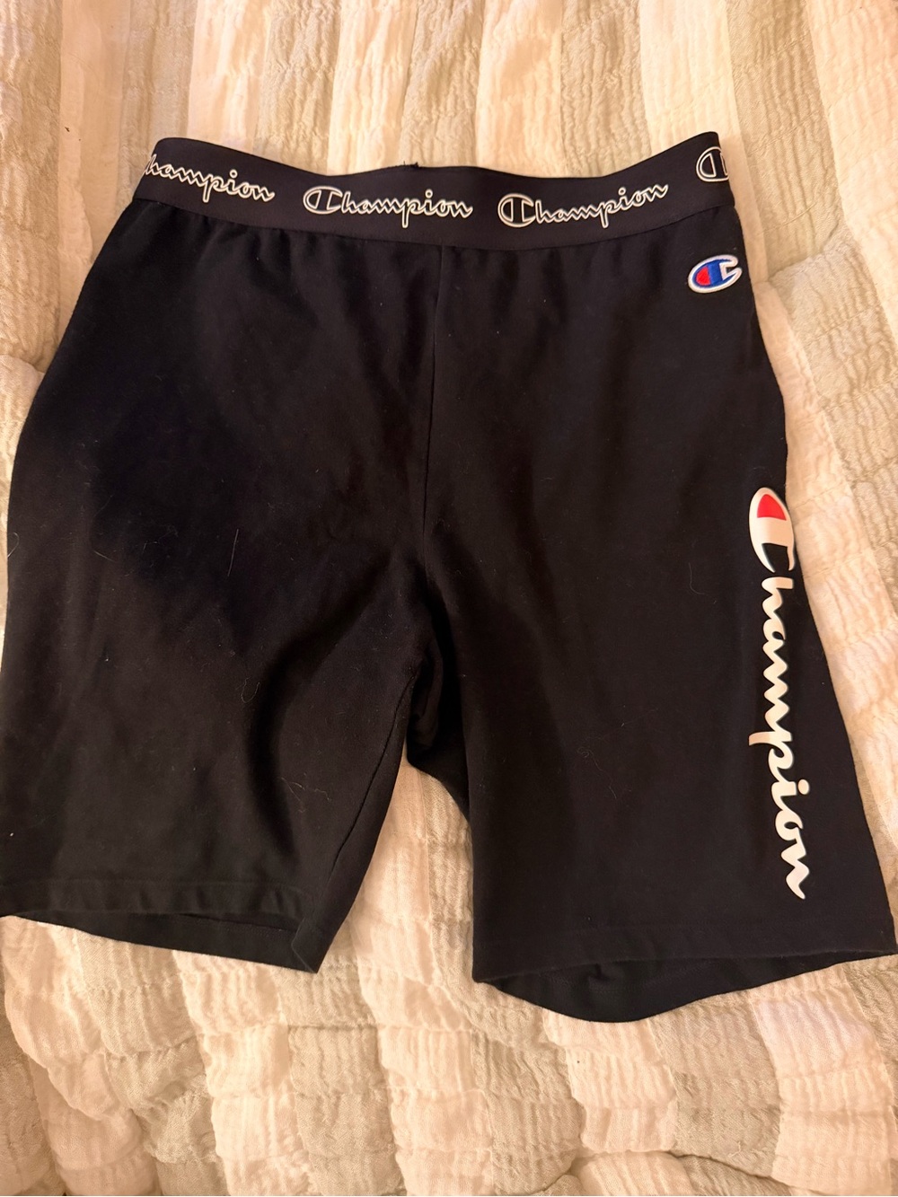 Champion Black Athletic Shorts with Script Logo